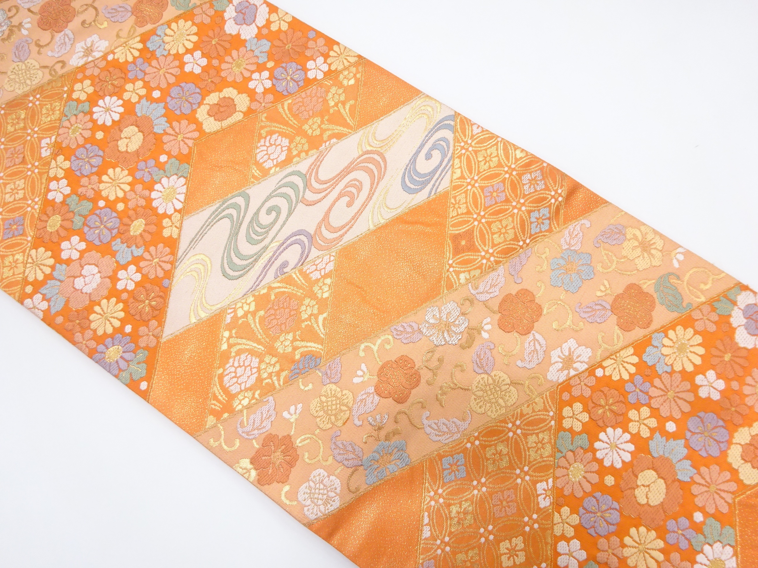 JAPANESE KIMONO / ANTIQUE FUKURO OBI / SILK / WOVEN FLORAL PLANTS